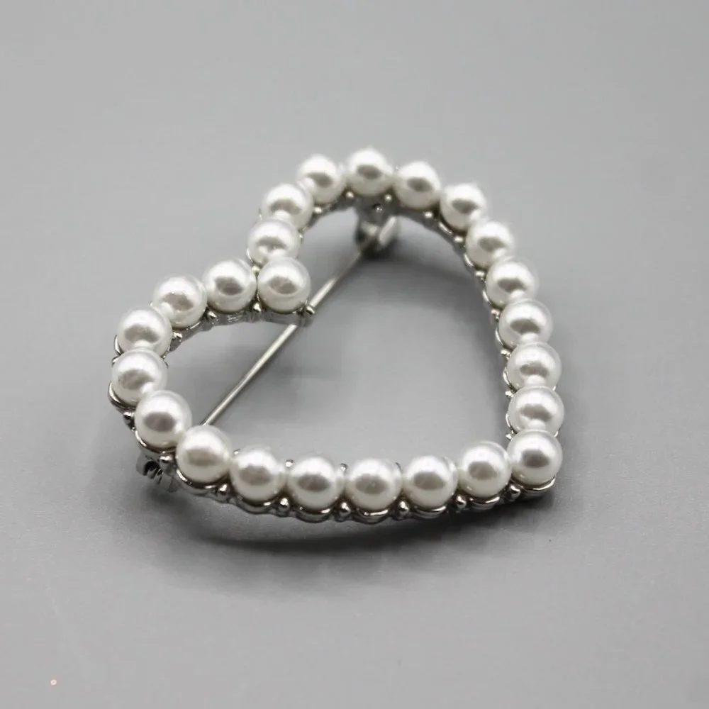 Heart love romantic pin brooch jewelry fashion pearls silver white gold tone new - Picture 8 of 13